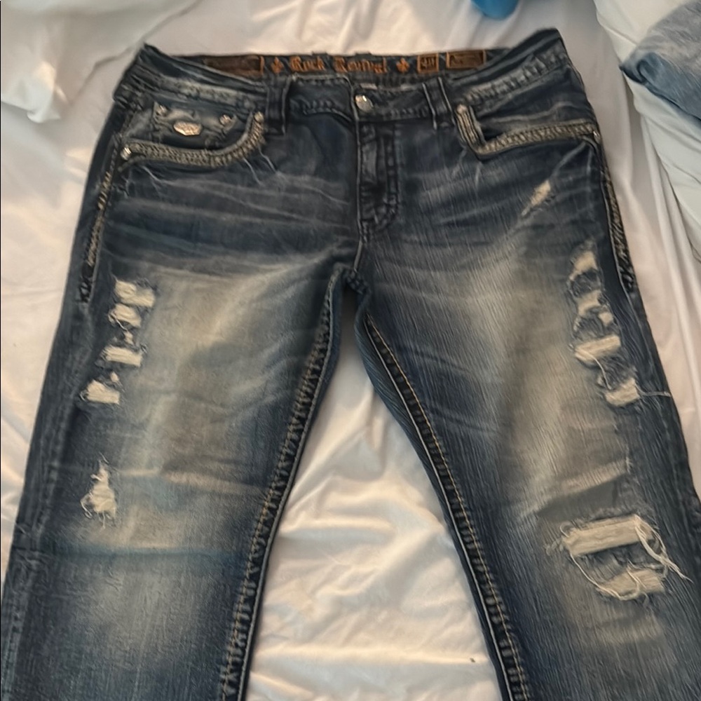 Rock Revival Dark Blue Distressed Boyfriend Jeans